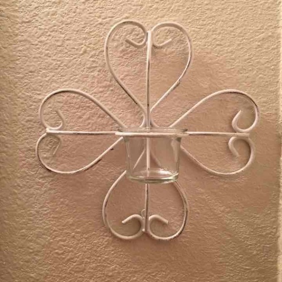 Distressed white clover sconces set/2 - Picture 2 of 4